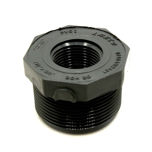 1-1/2" x 3/4" Threaded x Threaded PVC Bushing SCH80