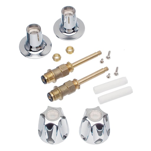 Tub/Shower 2-Handle Remodeling Trim Kit for Price Pfister Verve Style - Metal Handles (HOT/COLD), Brass Stems, Brass Seats, Chrome Plated Flanges with Nipples