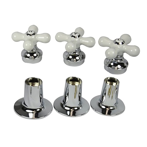 Tub/Shower 3-Handle Remodeling Trim Kit for Price Pfister - Porcelian Cross Handles (HOT/COLD/DIVERTER), Chrome Plated Flanges with Nipples