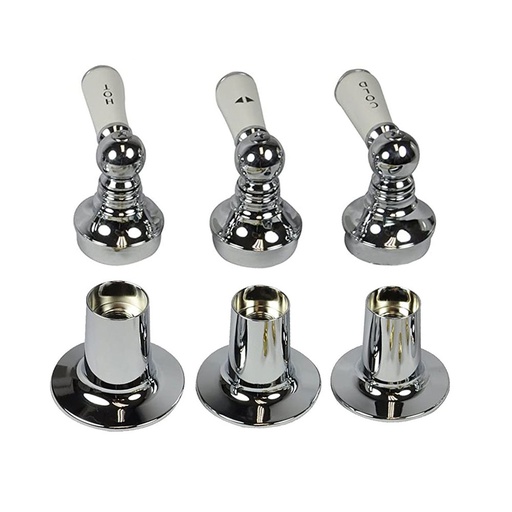 Tub/Shower 3-Handle Remodeling Trim Kit for Price Pfister  - Porcelian Lever Handles (HOT/COLD/DIVERTER), Chrome Plated Flanges with Nipples