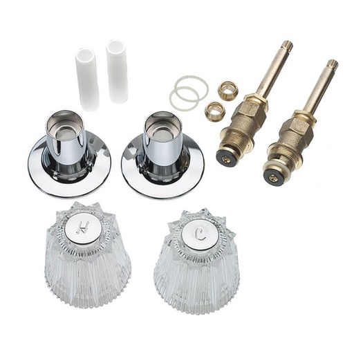 Tub/Shower 2-Handle Remodeling Trim Kit for Price Pfister Windsor Style, Acrylic Handles (HOT/COLD), Brass Stem, Chrome Plated Flanges with Nipples