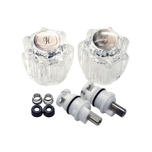 Lavatory/Kitchen 2-Handle Rebuild Kit for DELTA Faucets, Acrylic Handles (HOT/COLD) with Plastic Stems, Seats & Springs