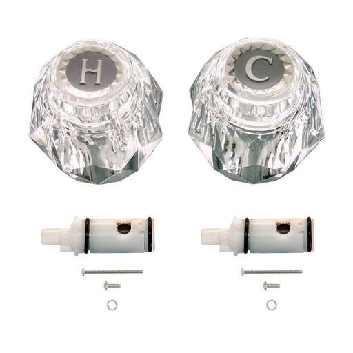 Lavatory/Kitchen 2-Handle Rebuild Kit for MOEN CHATEAU Style Faucets, Acrylic Handles (HOT/COLD) with Plastic Stems