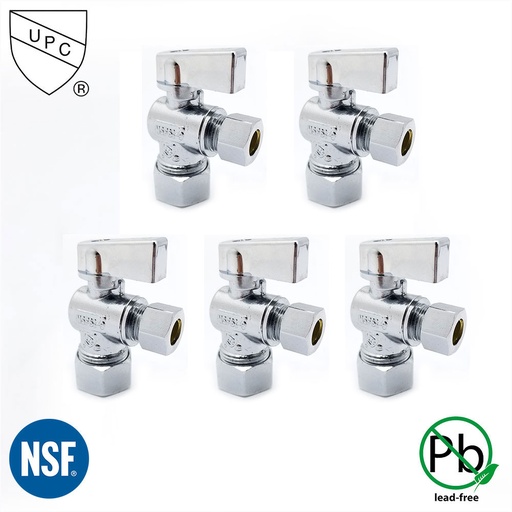 5/8" Comp x 3/8" Comp Quater-Turn Angle Stop Valve (5/pk)