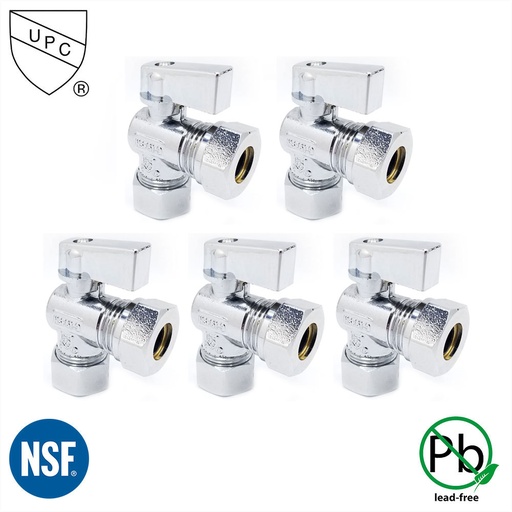 5/8" Comp x 1/2" Slip Joint Quater-Turn Angle Stop Valve (5/pk)