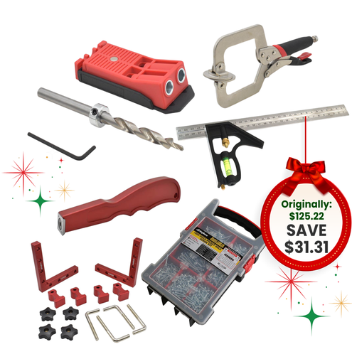 (TMT ONLY) 6-Piece Woodworking & Assembly Master Bundle with Pocket Hole Jig, Clamp, Screw Kit & Tools