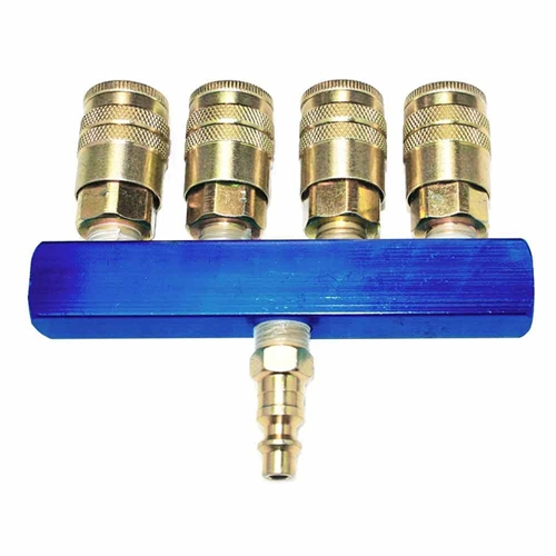 1/4" Aluminum Rectangle Manifold w/4 x 1/4" Steel Industrial Couplers