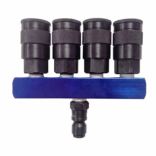 1/4" Aluminum Rectangle Manifold w/4 x 3/8" Steel Automotive Couplers