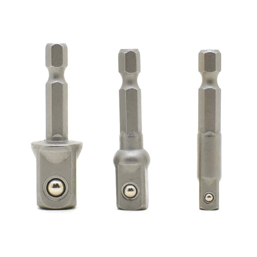 3PCS Set 1/4" 3/8" 1/2" Square Socket Adapter - 1/4" Hex Shank - Power Extension Bit Set for Drills - SE 2549