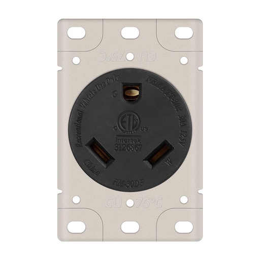 30A 125V NEMA TT-30R RV Flush Mount Power Outlet / Receptacle