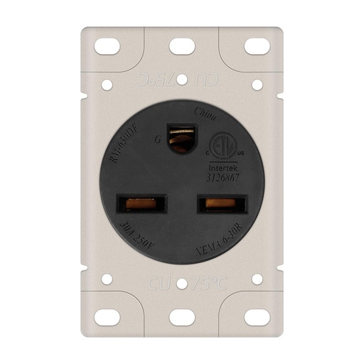 30A 250V NEMA 6-30R Flush Mount Power Outlet / Receptacle (Welding Machine)