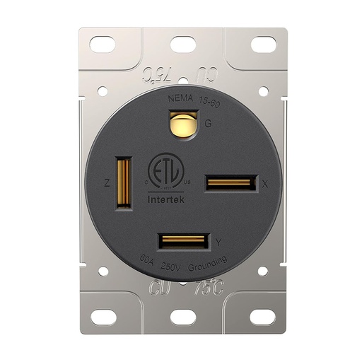 60A 250V NEMA 15-60R Flush Mount Power Outlet / Receptacle (Industrial Grade)