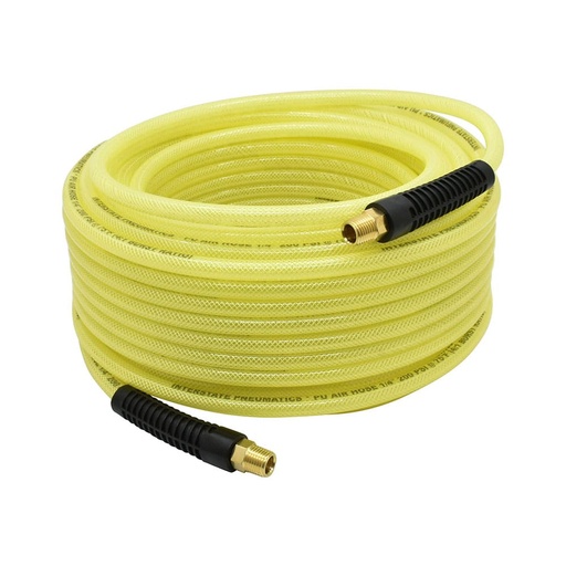 1/4" Yellow Translucent Color Polyurethane Hose with 1/4" NPT Fittings and Black Boot - 50 ft
