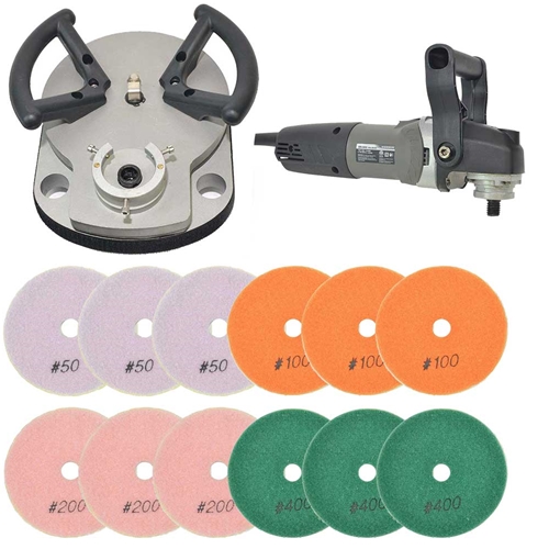 HD-5 5" Var Speed Polisher, Triad Planetary Concrete Wet Polisher Base with 12 pc 4" Premium Diamond Polishing Pad Set 