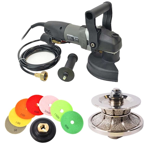 VSP5 5" Var Speed Polisher, 1-1/4" Full Bullnose Diamond Profile Wheel and 8 pc 5" Diamond Polishing Pad Set