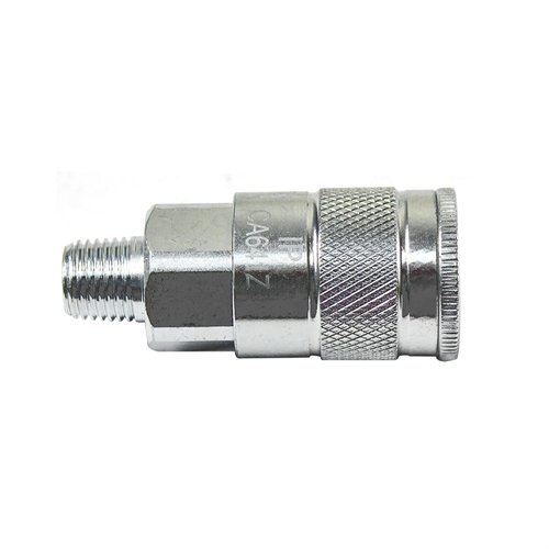 3/8" x 1/4" MPT Auto Steel Coupler Reducer - Silver - 50 Bulk Pack