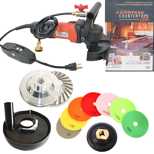 WP800 4" Var Speed Polisher, Dust Shroud, 4" Diamond Turbo Cup Wheel, 8 pc 5" Diamond Polishing Pad Set