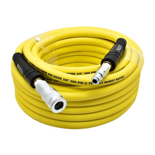 3/8" 100 ft Yellow Hybrid Polymer Hose With 3/8" Automotive Coupler & Plug