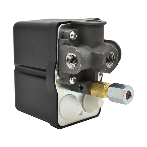 Pressure Switch - 105-135 PSI Four Port 1/4 NPT Female, 6.4 Mm Vertical Brass Unloader Valve With On – Off Knob