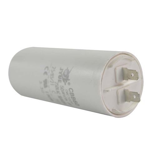 50MFD +/-5% 50Hz/60Hz AC 250V Cylinder Motor Running Capacitor - 2 Pin, White Color, 8mm Threaded End (CBB60) 