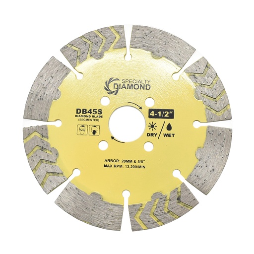 4.5" Segmented Diamond Blade  20mm (0.78") Arbor with 5/8" Brass Adapter Ring