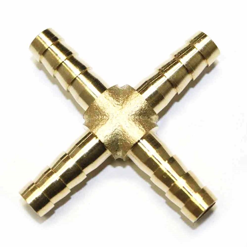 1/4" Barb Brass Cross - 1 inlet - 2 Outlets - 6 Display Pack