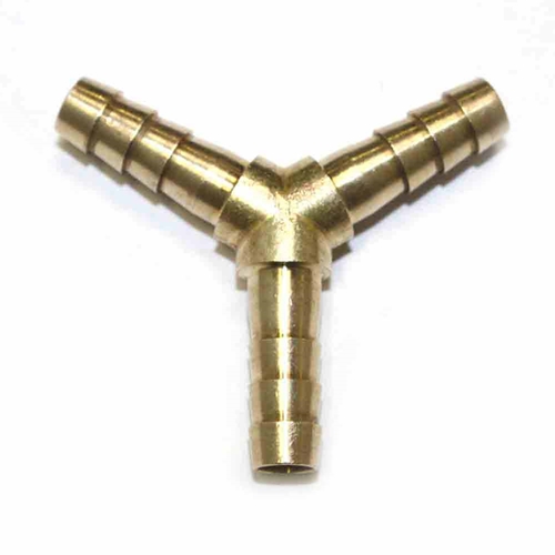 1/4" Barb Brass "Y" - 1 inlet - 2 Outlets - 100 Pack Bulk