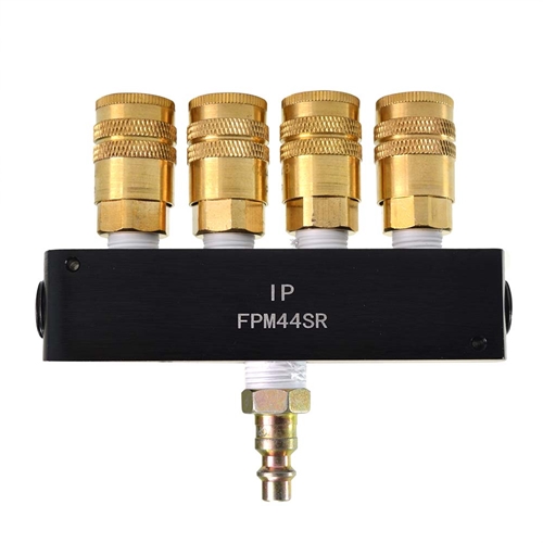 Aluminum Rectangular Manifold with Four 1/4" Brass Industrial Couplers & One 
3/8" Steel Industrial Plug Kit 