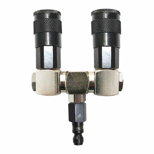 Double Swivel Manifold with Two 1/4" Steel Automotive Couplers & One 1/4" Steel Plug Kit