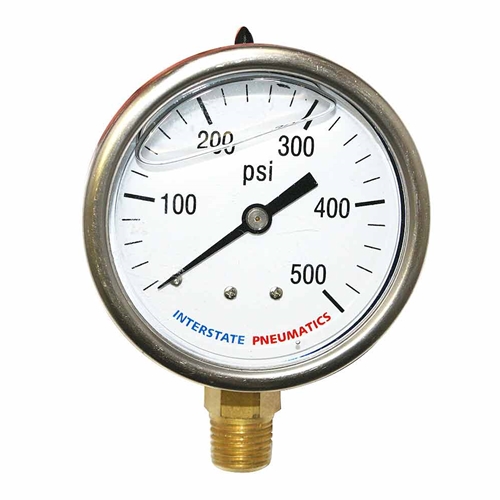 Oil Filled Pressure Gauge 2.5", 1/4" NPT Bottom Mount- 500 psi