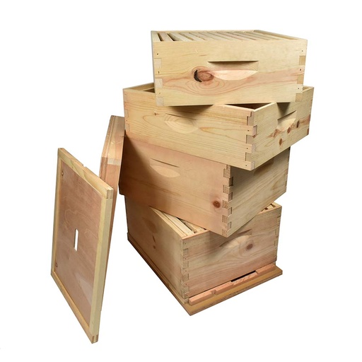 Beekeeping Complete Beehive Kit includes 2 Frame Manual Honey Extractor, Brood Box, Super Box, Frames, Foundations, Inner Cover, Top, Bottom, Uncapping Knife, Spacer, Brush, Frame Remover, Wood Handle Scraper, Decapping Roller, Stainless Steel Lifter / J-Hook Tool & Smoker