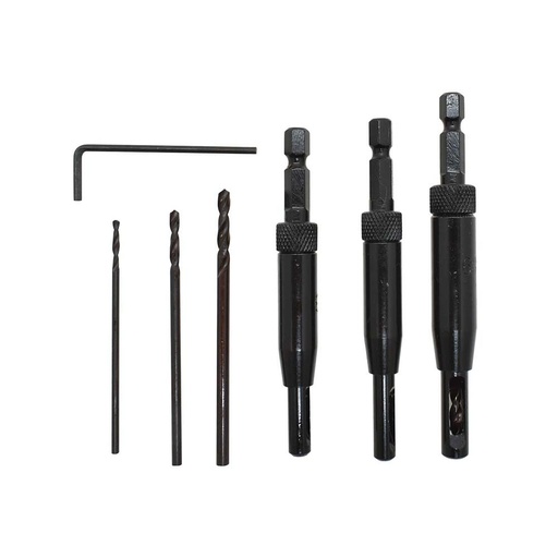 #3, #5, #9  VIX-BIT - 5/64" , 7/64" , 9/64" Self-Centering  Hinge Bit with 1/4" Hex Shank Includes Extra Drill Bits & Hex Key (QS-H-09)