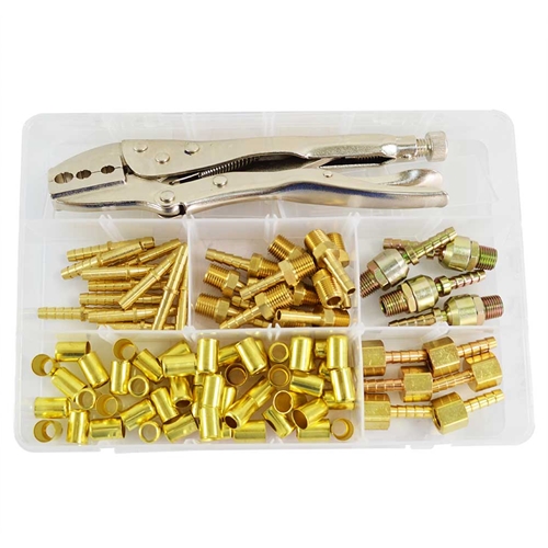 Hose Repair Kit With Crimp Tool (For 3/16", 1/4" ID Hose) - 96 Piece Kit