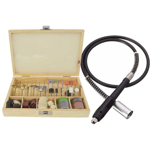 100 Piece All-Purpose Universal Rotary Accessory Kit in Wooden Box with Flexible Drill Drive Shaft