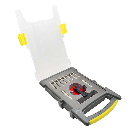 Small Drill Bit Kit. Includes 10 Electroplated Bits. 2 ea 6mm, 2 ea 6.5mm, 2 ea 8mm, 2 ea 10mm, 2 ea 12mm and One Clamp Drill Bit Guide
