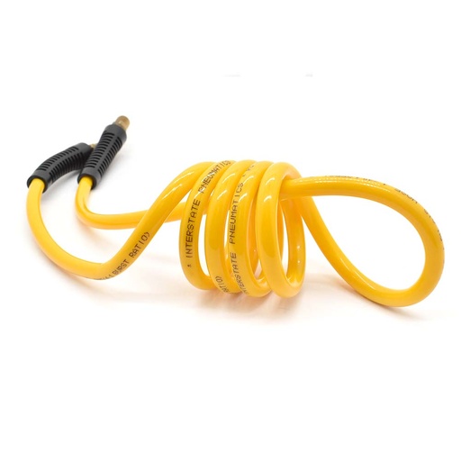 1/4" 5 ft long w/1/4" NPT Solid Fittings, Recoil Yellow PU Hose