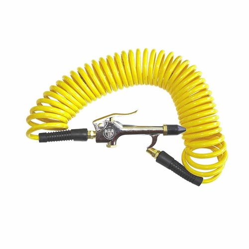 1/4" 25ft long w/ 1/4" NPT Solid Fittings, Recoil Yellow PU Hose + Blow Gun 