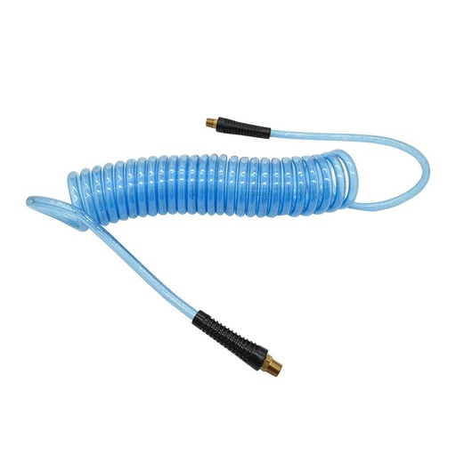 1/4" 25 ft long w/1/4" NPT Solid Fittings, Recoil Translucent Blue PU Hose
