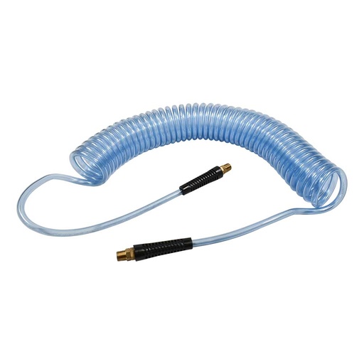 1/4" 30 ft long w/1/4" NPT Solid Fittings, Recoil Translucent Blue PU Hose