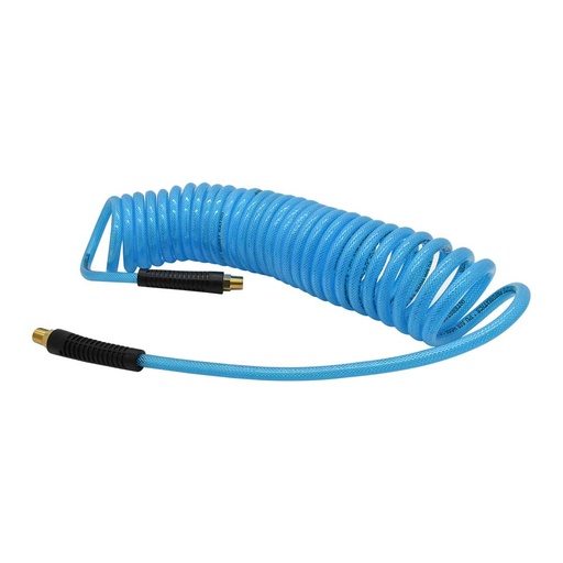 1/4" 25 ft w/1/4" NPT SOLID Fittings, Braided Clear-Blue Recoil PU Hose