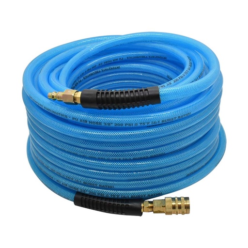 3/8" 50 ft Light Blue PU Hose Kit with 1/4" Brass "S" Coupler and Steel Plug