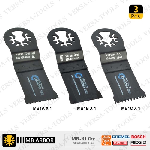 3 PC Bi-Metal Universal Oscillating Saw Blade Set   (MB1A1B1C)