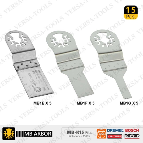 (TMT Only) 15 PC Versa Tool Stainless Steel Universal Oscillating Saw Blade Set    (MB5E,5F,5G) 5 ea