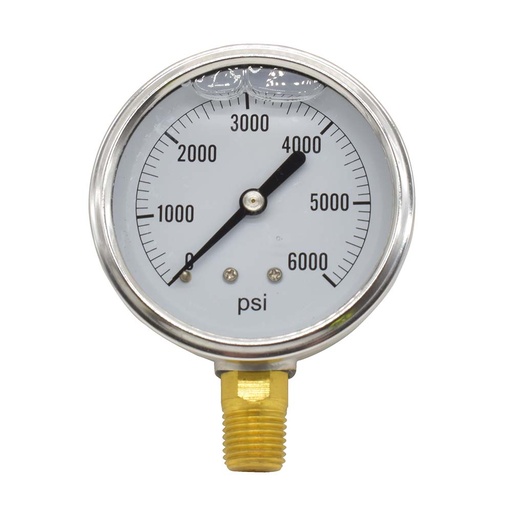 Oil Filled Pressure Gauge 2-1/2", 1/4" NPT Bottom Mount- 6000 PSI (G7022-6000)