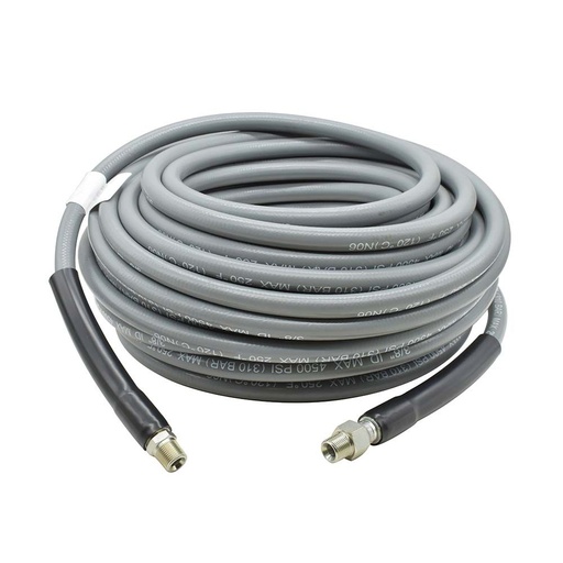 Pressure Washer Steel Braided Gray Rubber Hose – WP 4500 PSI - 3/8" x 100ft. - 3/8" MNPT Fixed & Swivel with Sleeve