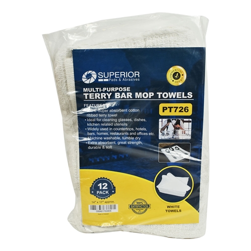 White Terry Mop Towel -100% cotton 14" x 17" - 12pc/pk