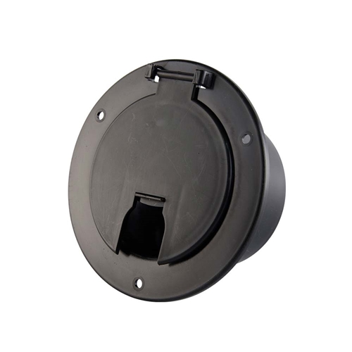 Deluxe Round Electric Cable Hatch with Back for 30A & 50A Cords - Black