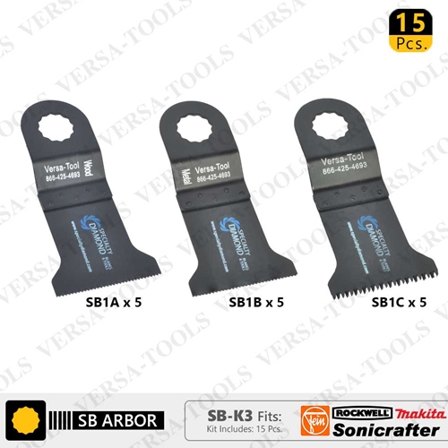 15 Blade set for sonicrafter, includes 5 ea wood, bi-metal, Japan Blades (SB5A5B5C)