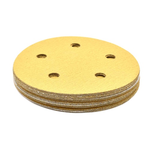 150 Grit 5" Diameter 5-Hole PSA Sanding Paper - 25/Pack (Ceramic Aluminum Oxide)