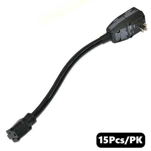 (TMT Only)  GFCI Plug Standard 15 Amp Nema 5-15P w/ AWG 12" Single Tap Cord - 15PK